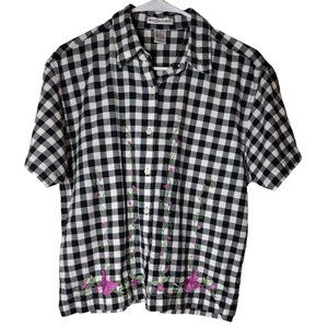 Maggie And Max Top Large Button Down Short Sleeves Checkered